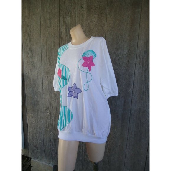 NOS Vtg 80s/90s Shirt Embroidered Flowers sz 22/42 - Picture 6 of 11